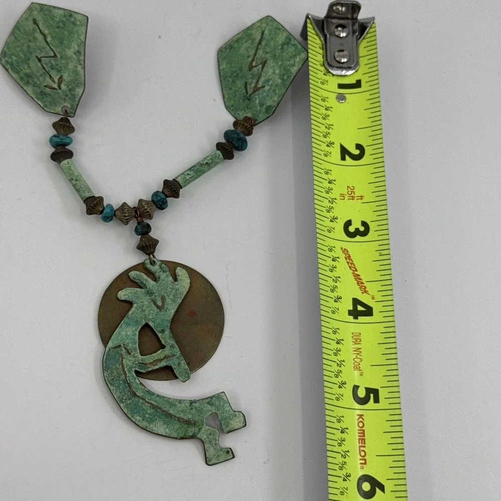 Vtg Native American Kokopelli‎ Brooch Pin Pendant Turquoise Copper? 5